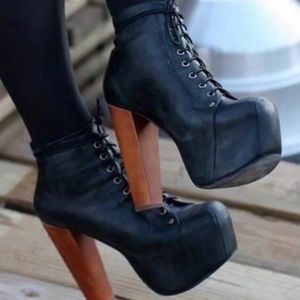 Jeffrey Campbell Lita Boots Black size 8 wooden heel vintage